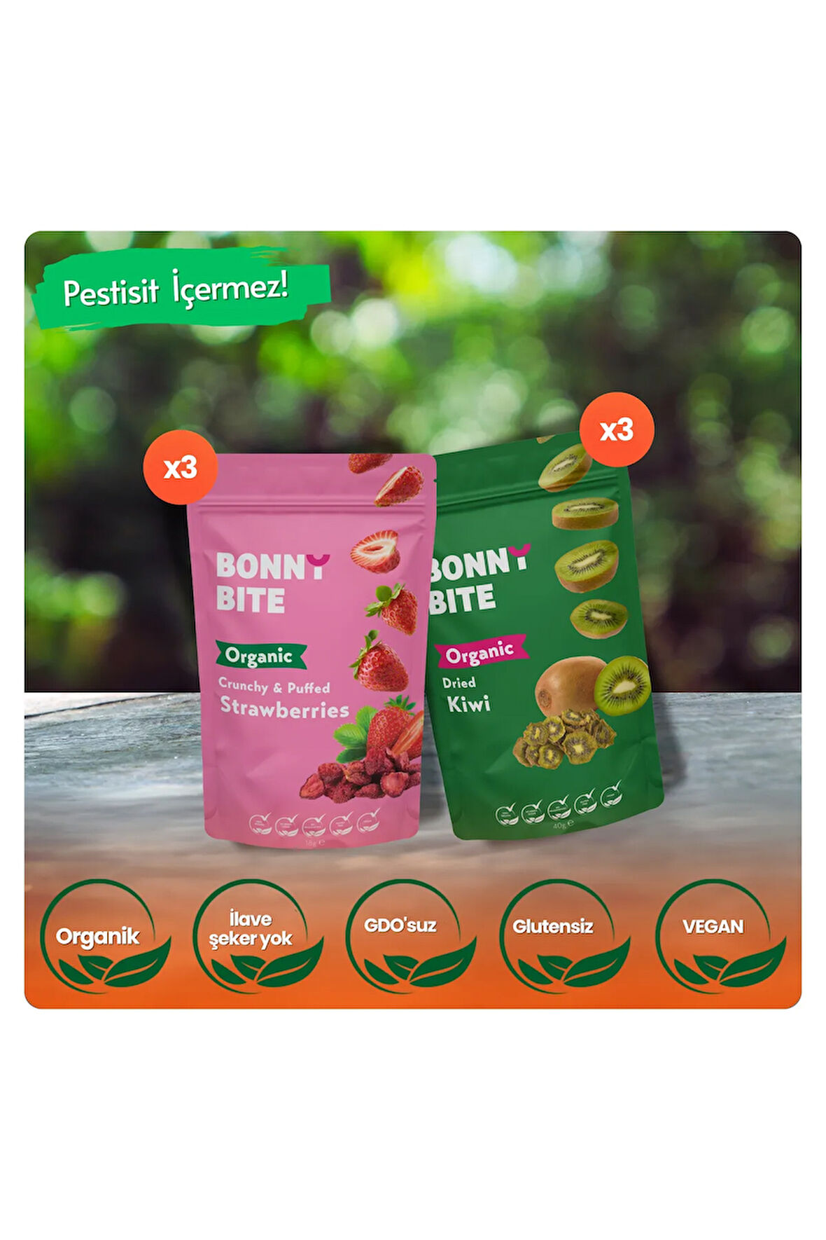 ORGANİK ÇITIR ÇİLEK & KURUTULMUŞ KİVİ 6'LI PAKETİ