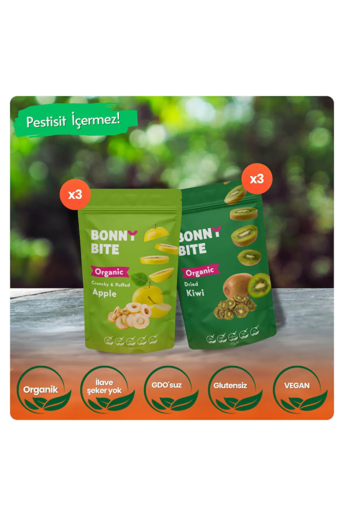 ORGANİK ÇITIR ELMA & KURUTULMUŞ KİVİ 6'LI PAKETİ