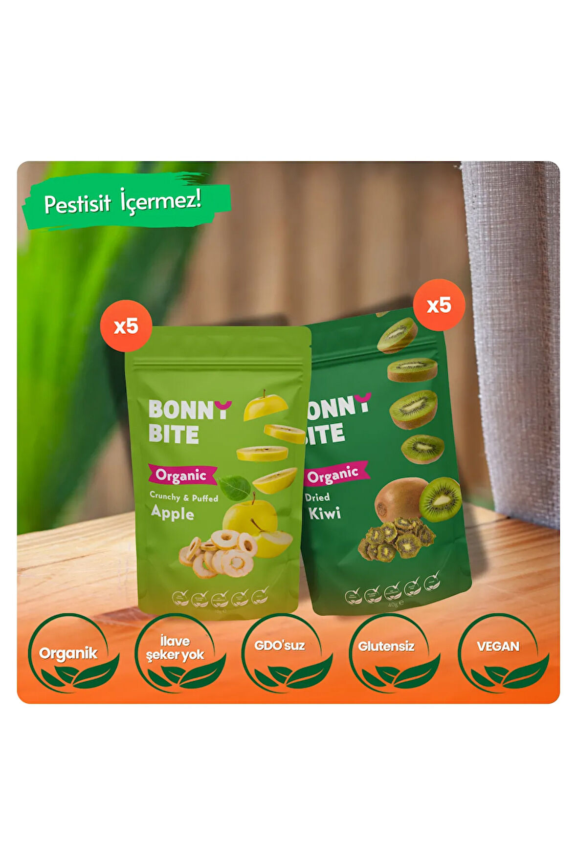 ORGANİK ÇITIR ELMA & KURUTULMUŞ KİVİ 10'LU PAKETİ