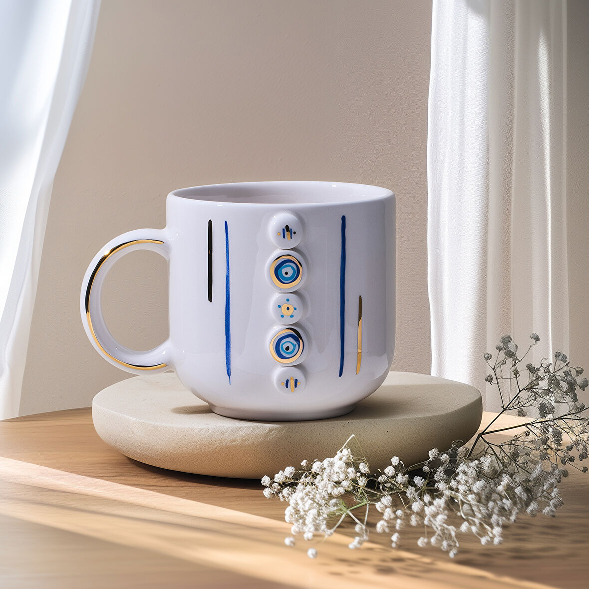 Canarels Nazar Boncuklu-Çizgili Kupa 350 ml