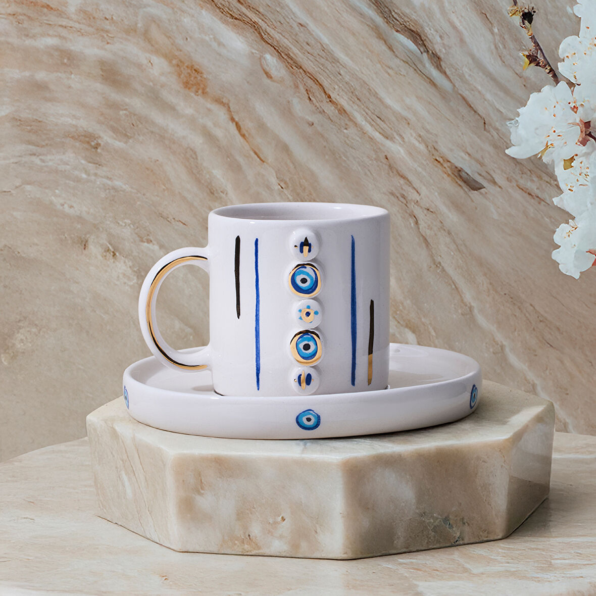 Canarels Nazar Boncuklu-Çizgili Fincan 100 ml