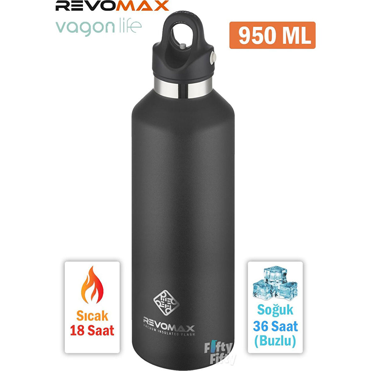 Revomax Paslanmaz Çelik Vakumlu Matara Siyah 950 ml