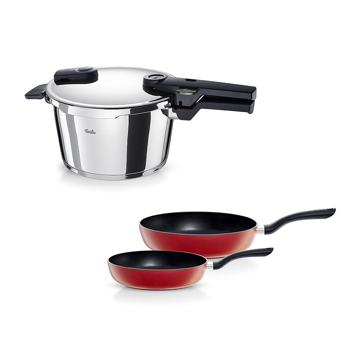 Fissler Vitaquick Glossy 4,5 Litre Düdüklü Tencere + Kırmızı Cenit Tava Set