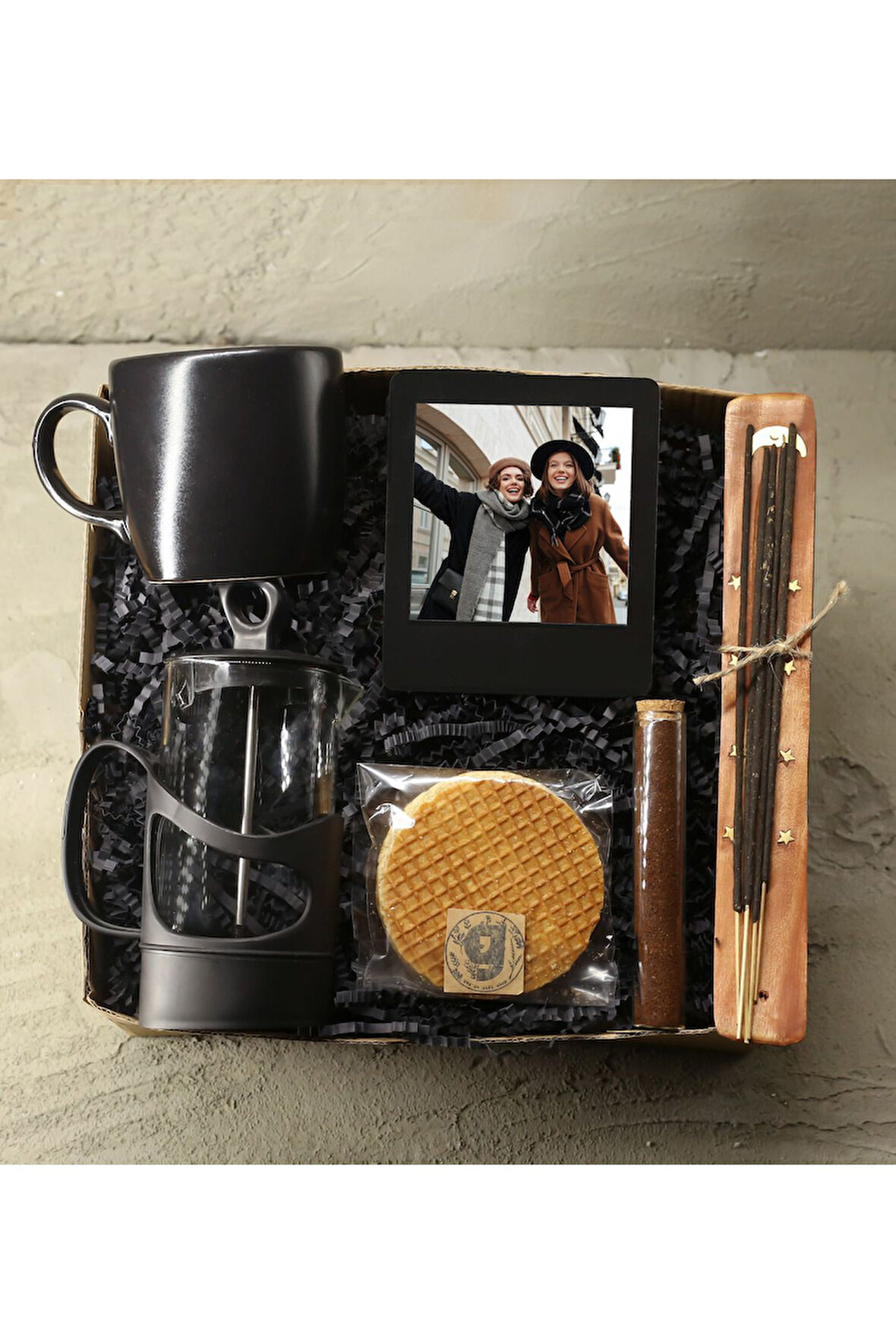 Kişiye Özel İnstagram Çerçeve&French Press&Bardak&Waffle&Filtre Kahve & Tütsü Tabağı Hediye Seti