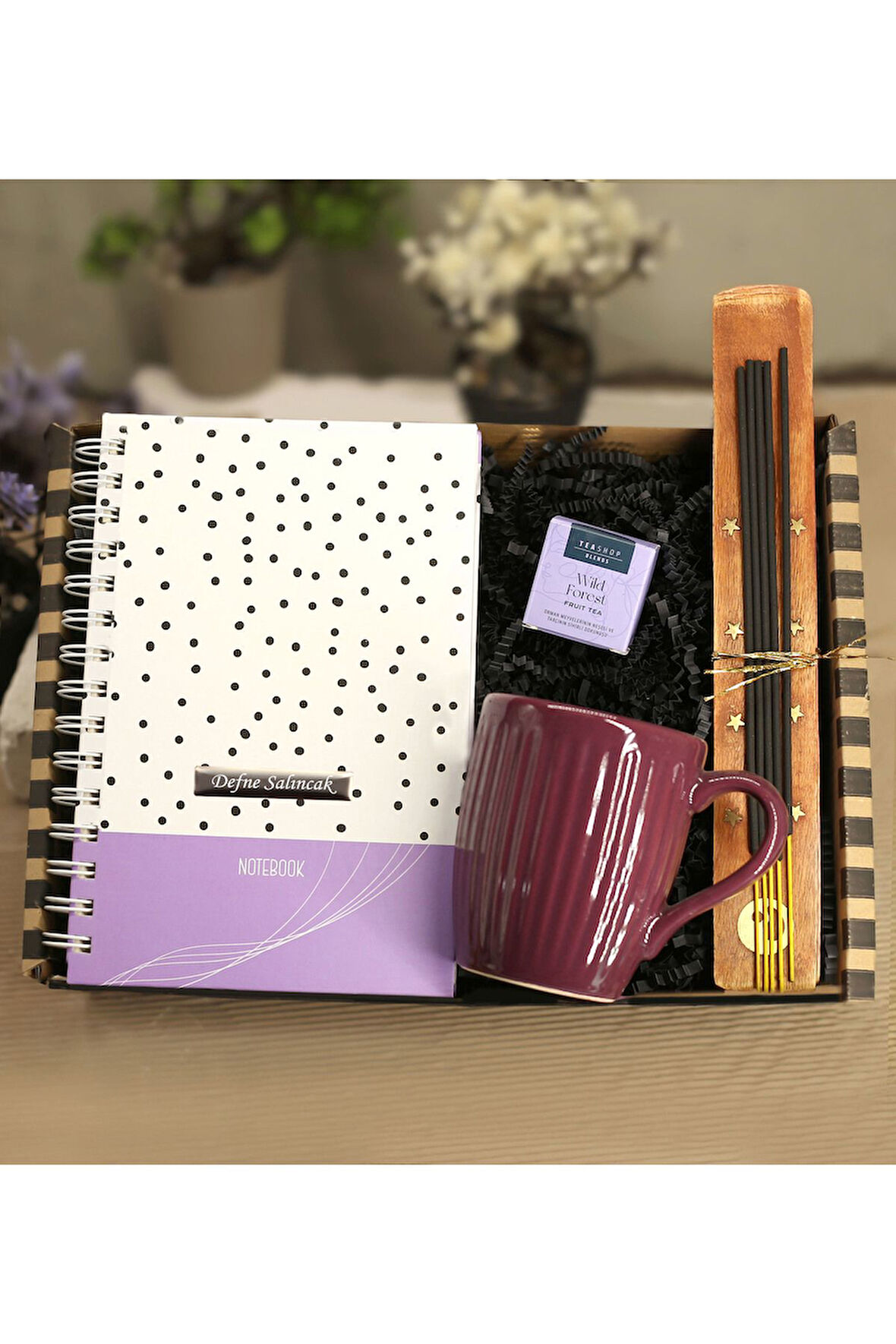 Kişiye Özel Desenli Defter & Kupa Bardak &Teashop Çay & Tütsü Tabağı & Tütsü Hediye Seti