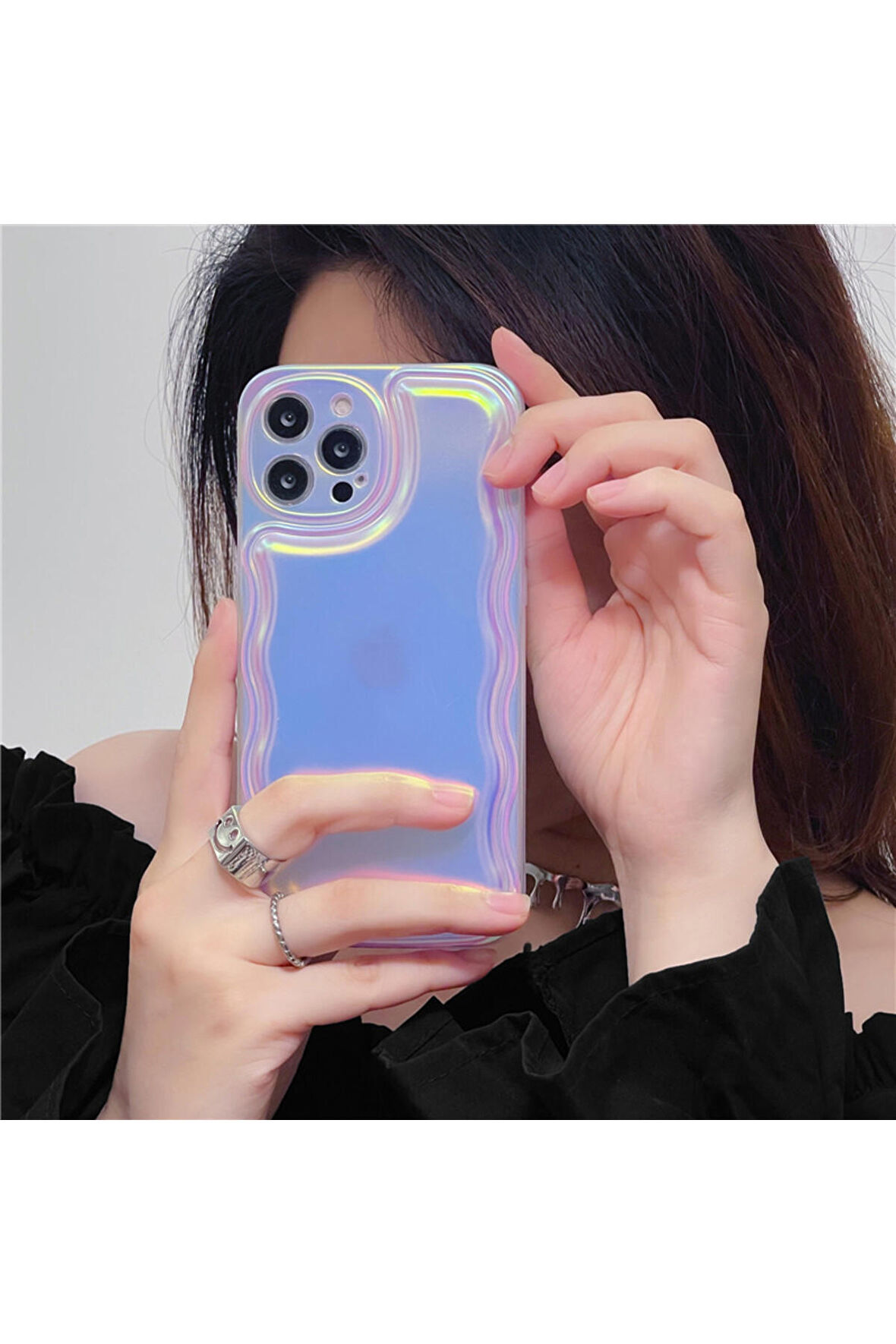 iPhone 15 Promax Uyumlu Zigzaglı Dalgalı Hologram Puf Kılıf