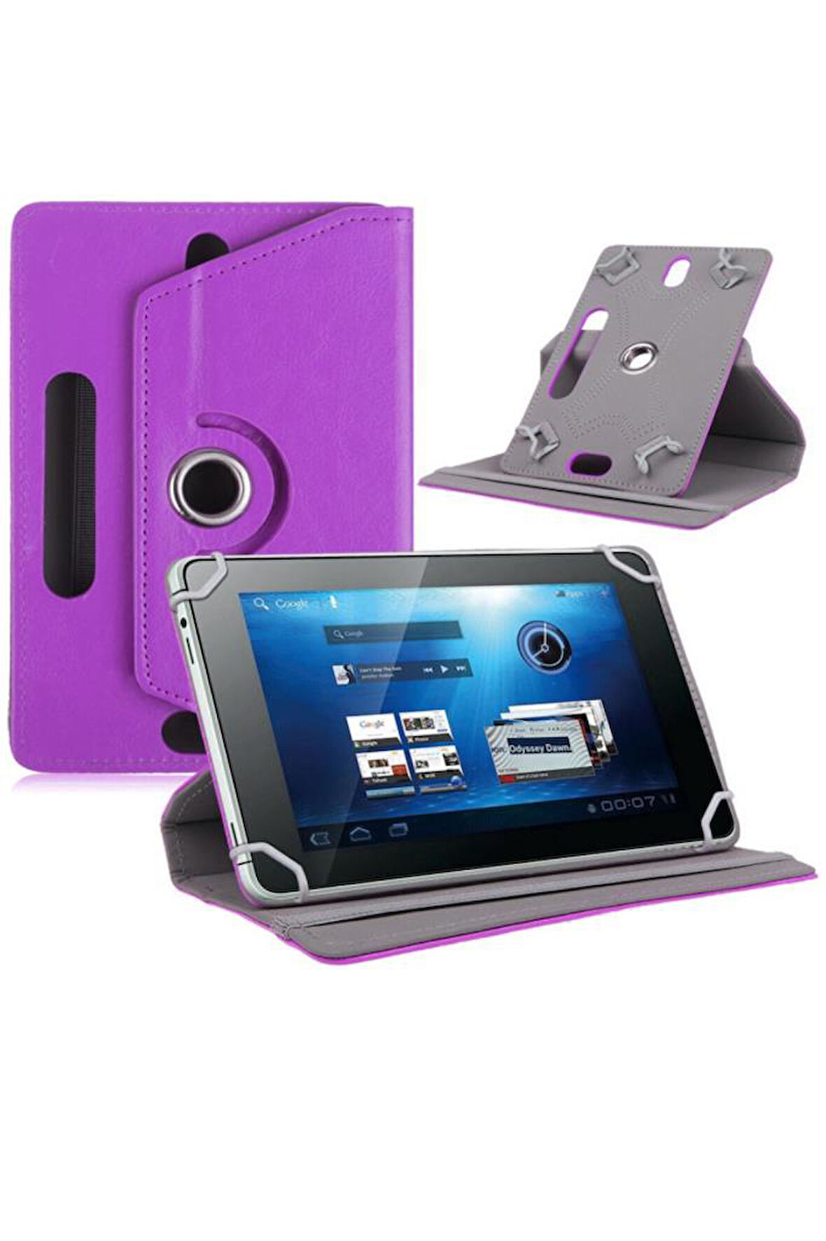 Piranha 8032 8" Dönerli Standlı Deri Tablet Kılıfı - Ekran Koruyucu - Mor