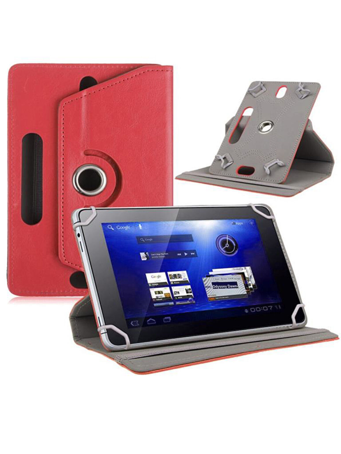 Hometech Alfa 10T 10" Dönerli Standlı Deri Tablet Kılıfı - Ekran Koruyucu - Kırmızı