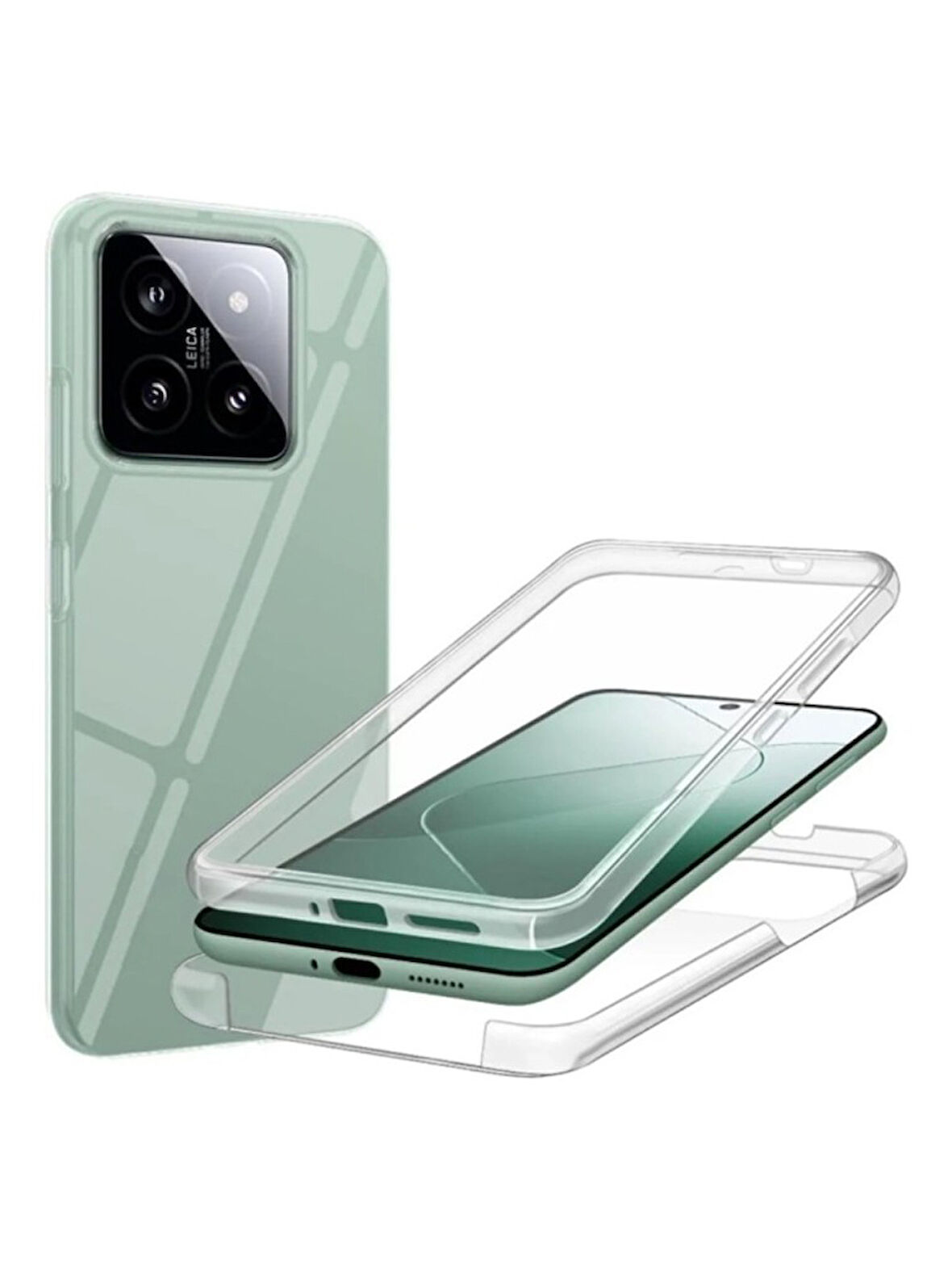Xiaomi 14 Uyumlu 360° Ön Arka Tam Koruyucu Şeffaf Silikon Full Body Kılıf