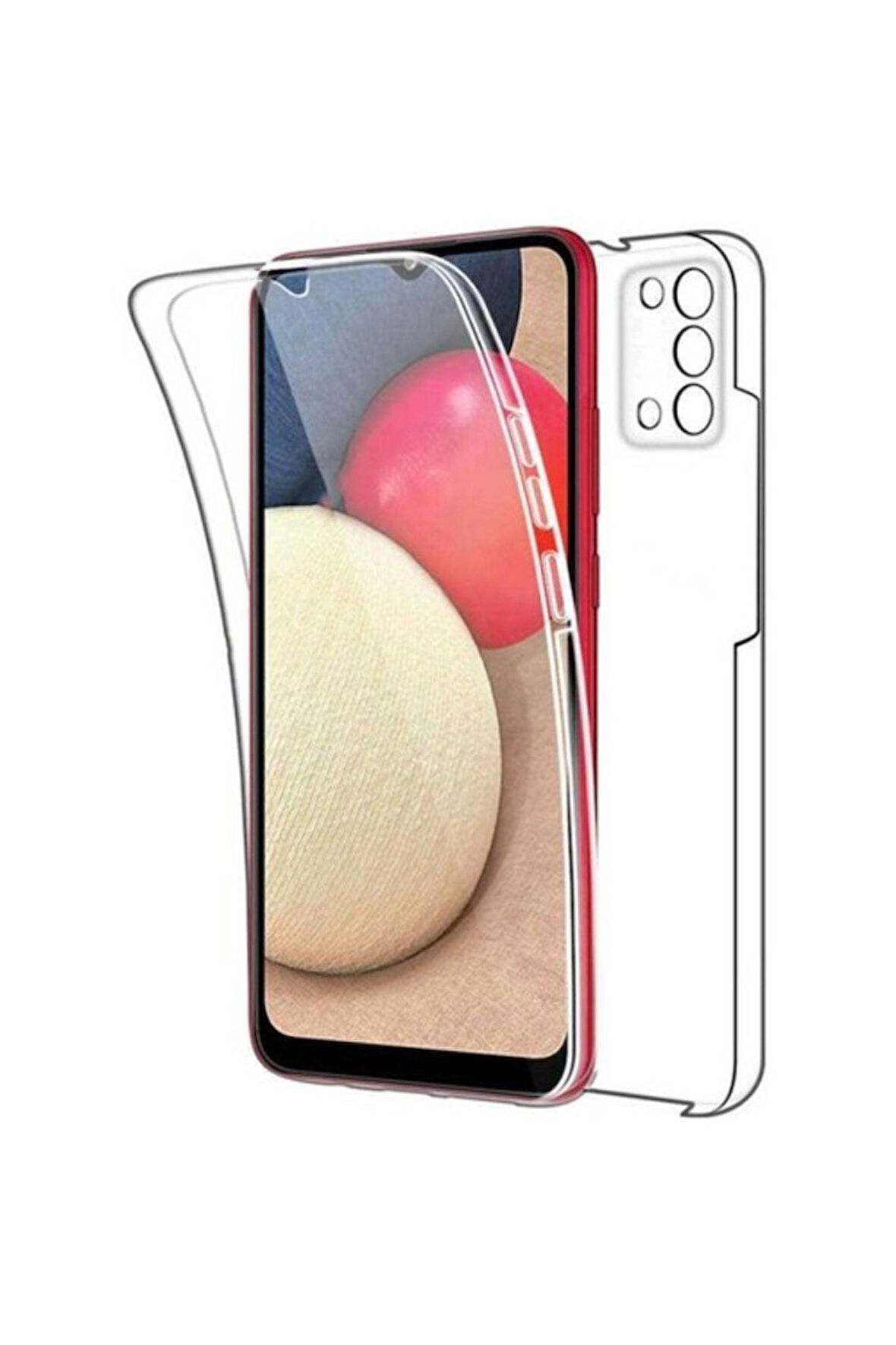 Samsung Galaxy A03s SM-A037F Uyumlu 360° Ön Arka Tam Koruyucu Şeffaf Silikon Full Body Kılıf