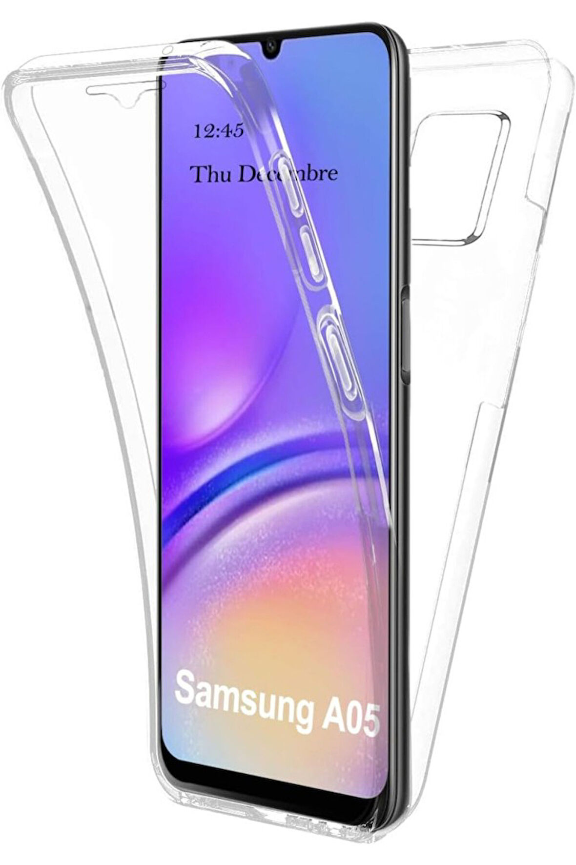 Samsung Galaxy A05 Sm-A055F Uyumlu 360° Ön Arka Tam Koruyucu Şeffaf Silikon Full Body Kılıf
