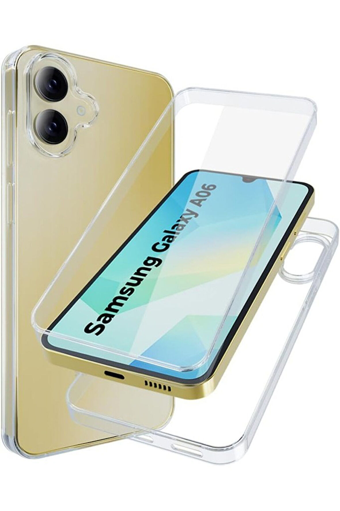 Samsung Galaxy A06 Sm-A065F Uyumlu 360° Ön Arka Tam Koruyucu Şeffaf Silikon Full Body Kılıf