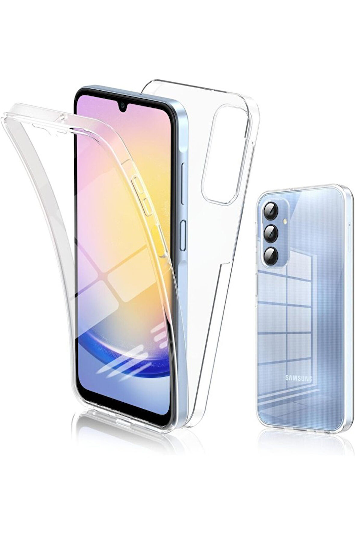 Samsung Galaxy A25 Sm-A256E Uyumlu 360° Ön Arka Tam Koruyucu Şeffaf Silikon Full Body Kılıf