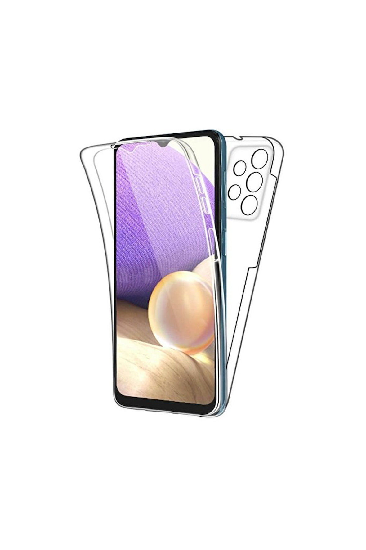 Samsung Galaxy A52 Sm-A525F Uyumlu 360° Ön Arka Tam Koruyucu Şeffaf Silikon Full Body Kılıf