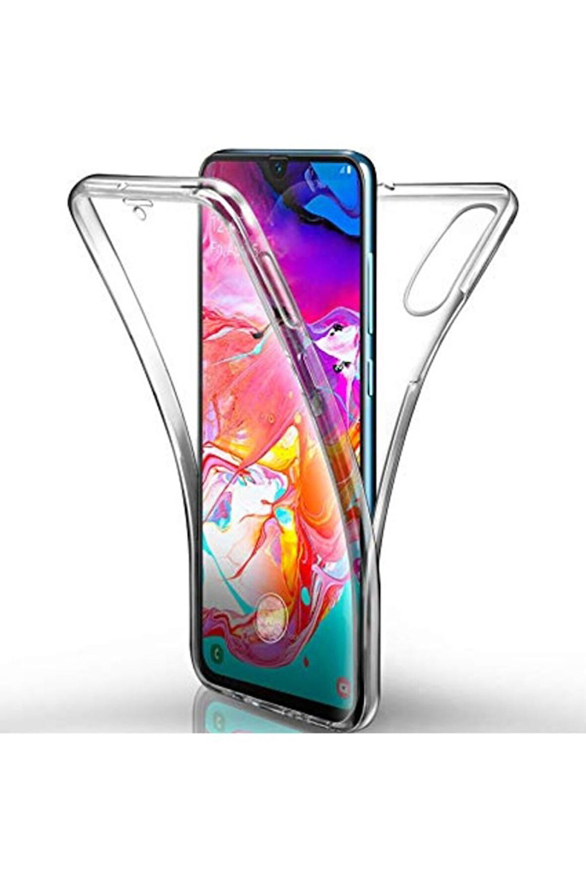 Samsung Galaxy A70 Uyumlu 360° Ön Arka Tam Koruyucu Şeffaf Silikon Full Body Kılıf