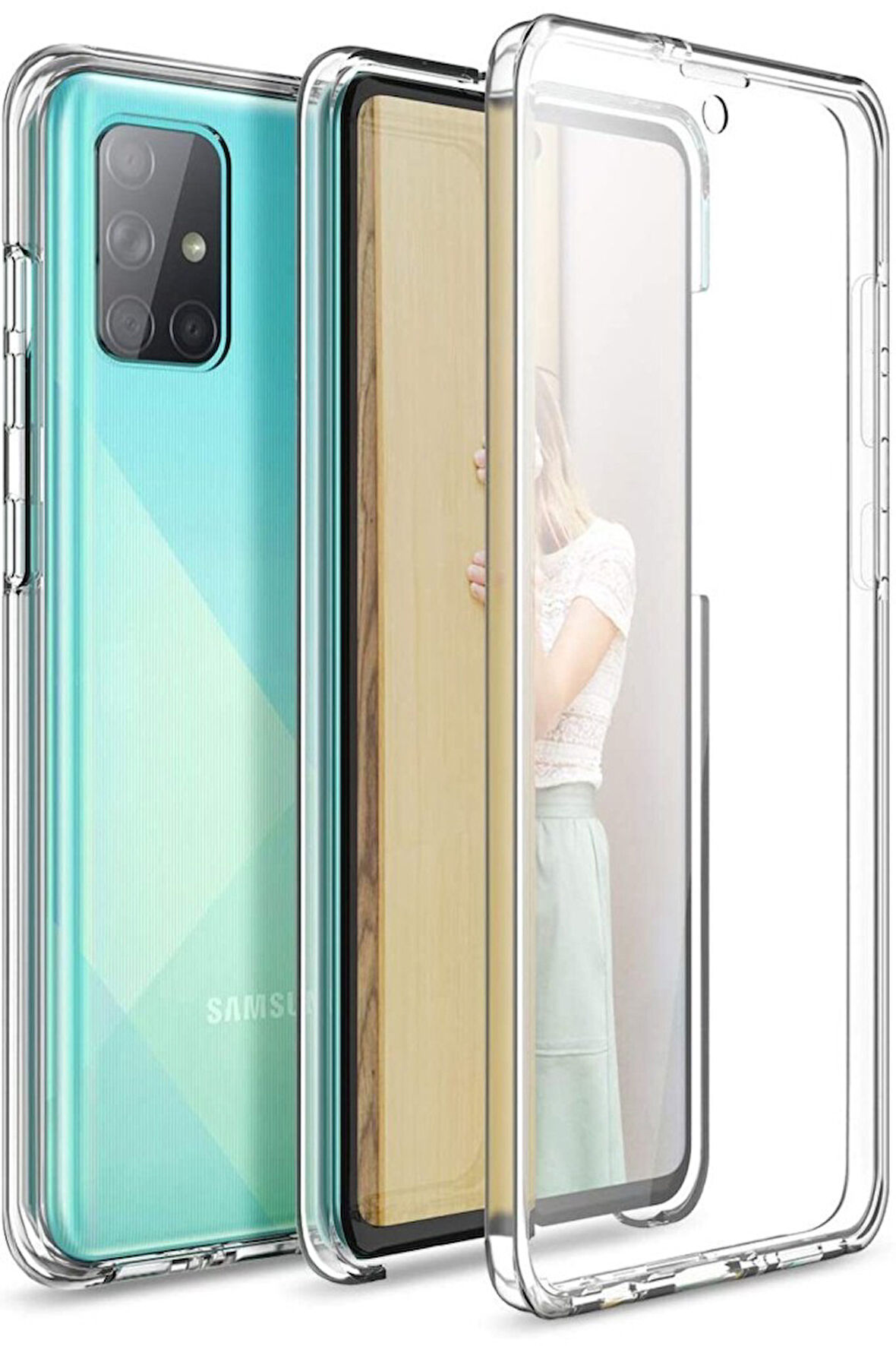 Samsung Galaxy A71 SM-A715F Uyumlu 360° Ön Arka Tam Koruyucu Şeffaf Silikon Full Body Kılıf