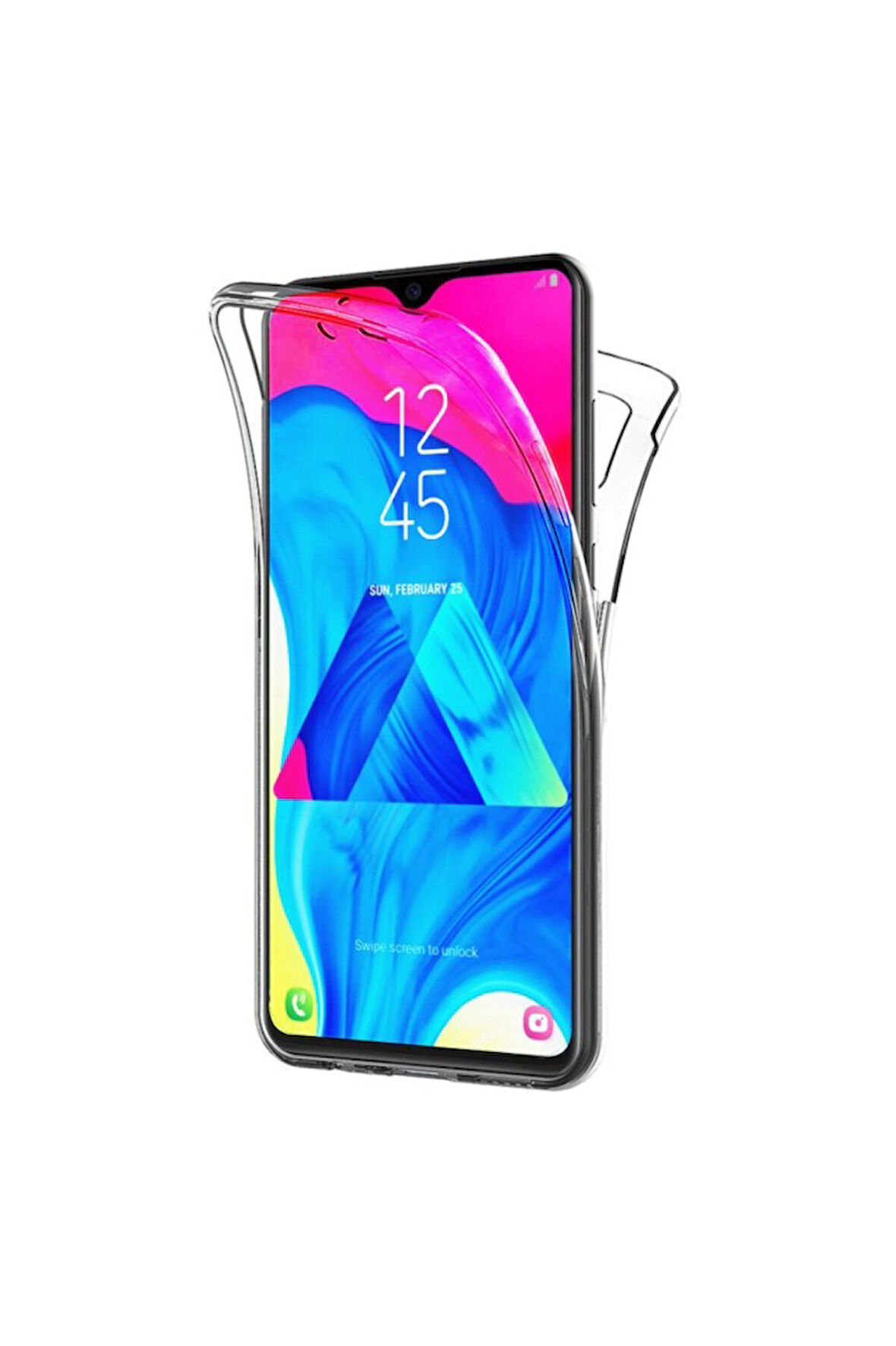 Samsung Galaxy M10 Sm-M105F Uyumlu 360° Ön Arka Tam Koruyucu Şeffaf Silikon Full Body Kılıf