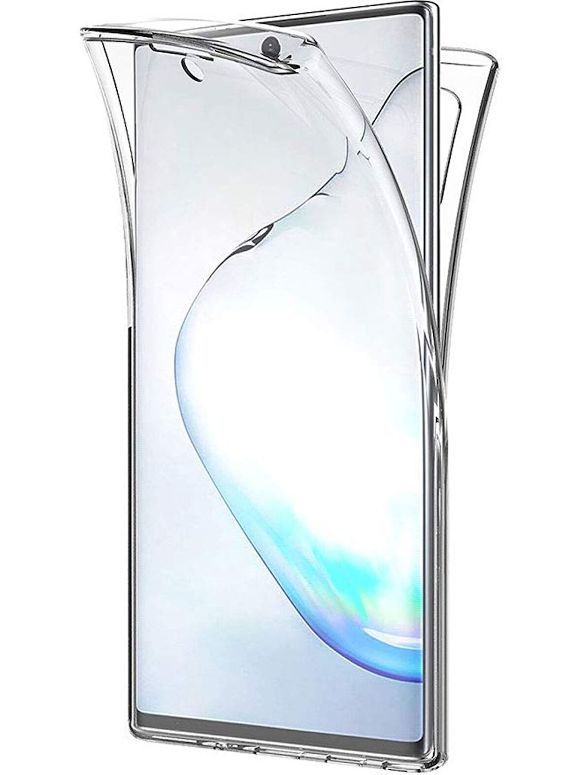Samsung Galaxy Note 10+ Plus 5G Uyumlu 360° Ön Arka Tam Koruyucu Şeffaf Silikon Full Body Kılıf