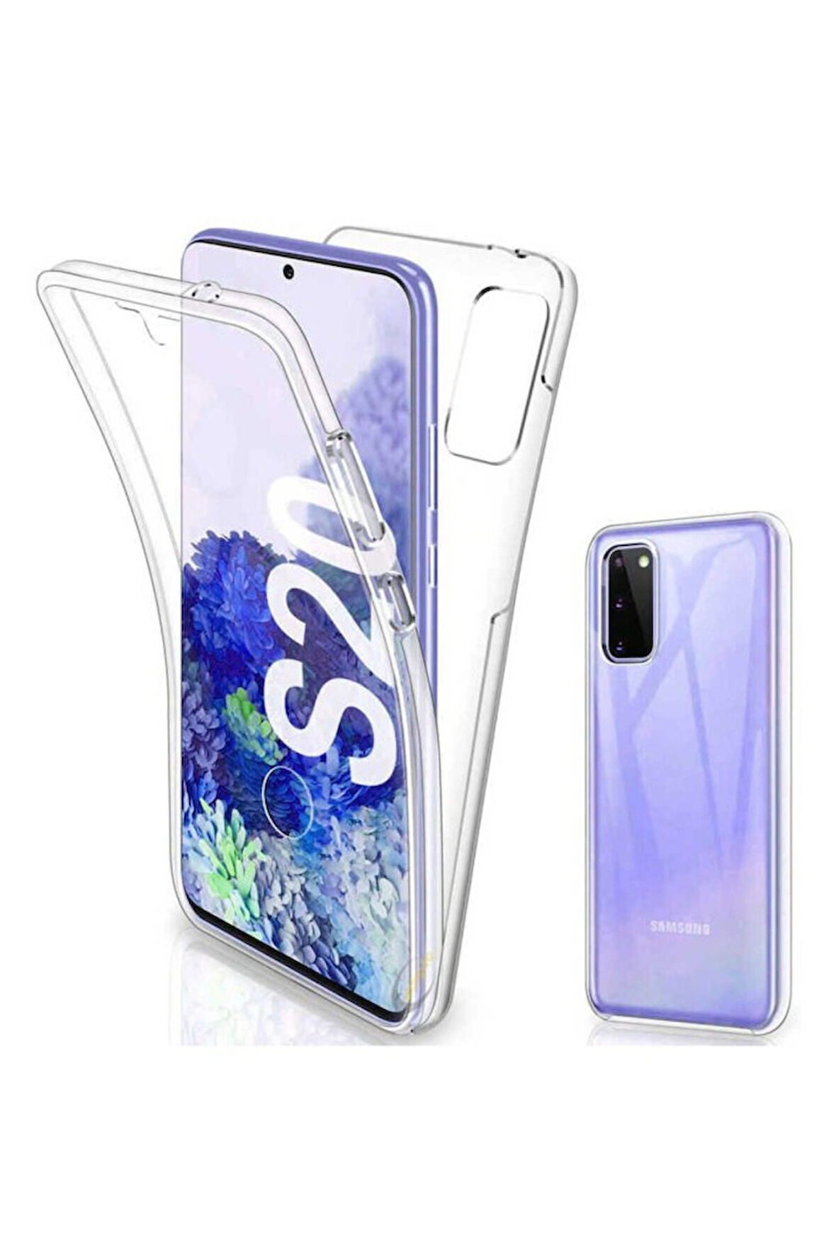 Samsung Galaxy S20 5G Uyumlu 360° Ön Arka Tam Koruyucu Şeffaf Silikon Full Body Kılıf