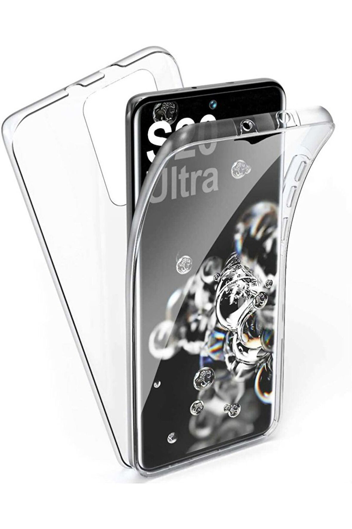 Samsung Galaxy S20 Ultra Sm-G988B Uyumlu 360° Ön Arka Tam Koruyucu Şeffaf Silikon Full Body Kılıf