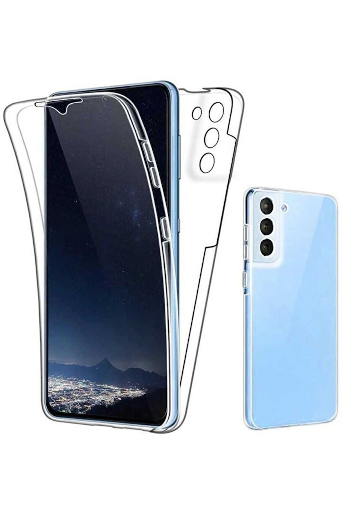 Samsung Galaxy S21 Sm-G991B Uyumlu 360° Ön Arka Tam Koruyucu Şeffaf Silikon Full Body Kılıf