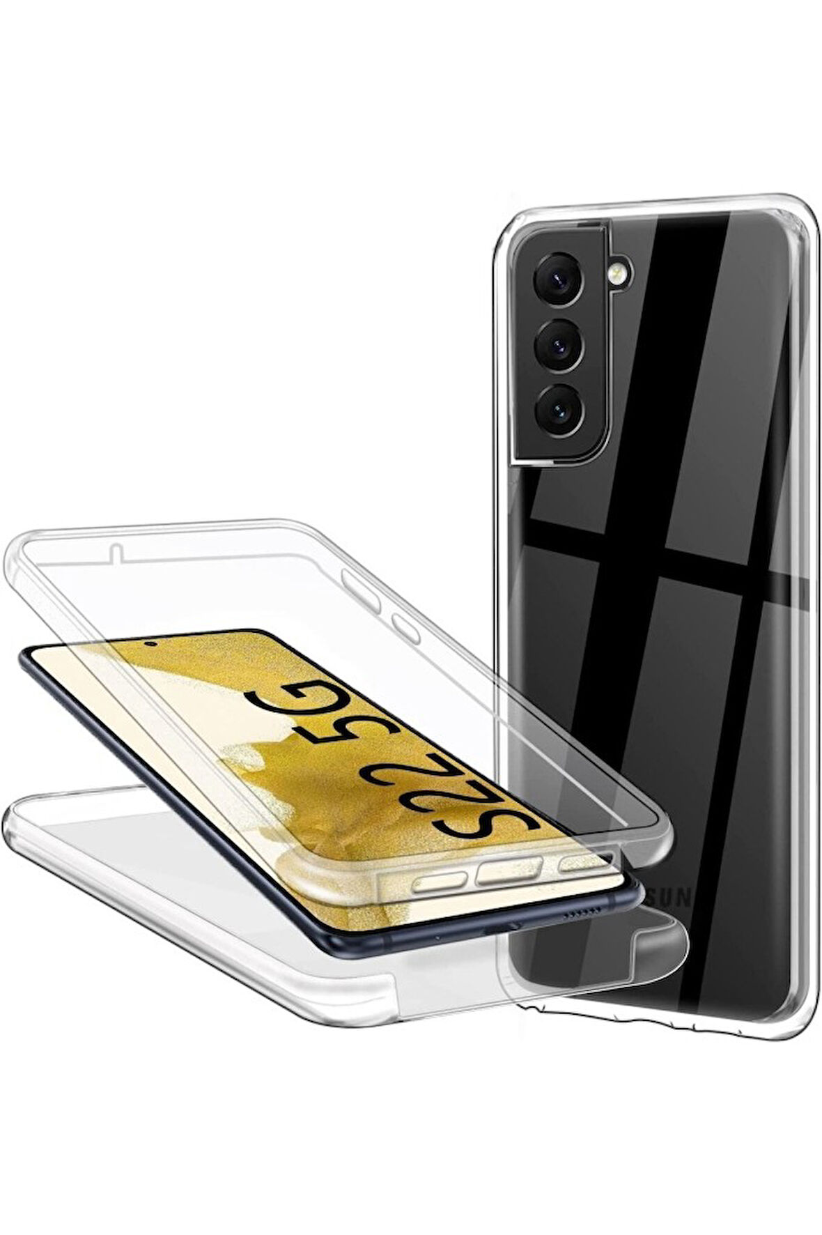 Samsung Galaxy S22 Exynos Sm-S901B Uyumlu 360° Ön Arka Tam Koruyucu Şeffaf Silikon Full Body Kılıf