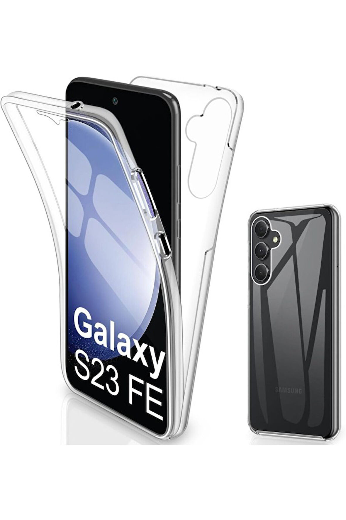 Samsung Galaxy S23 FE SM-S711B Uyumlu 360° Ön Arka Tam Koruyucu Şeffaf Silikon Full Body Kılıf