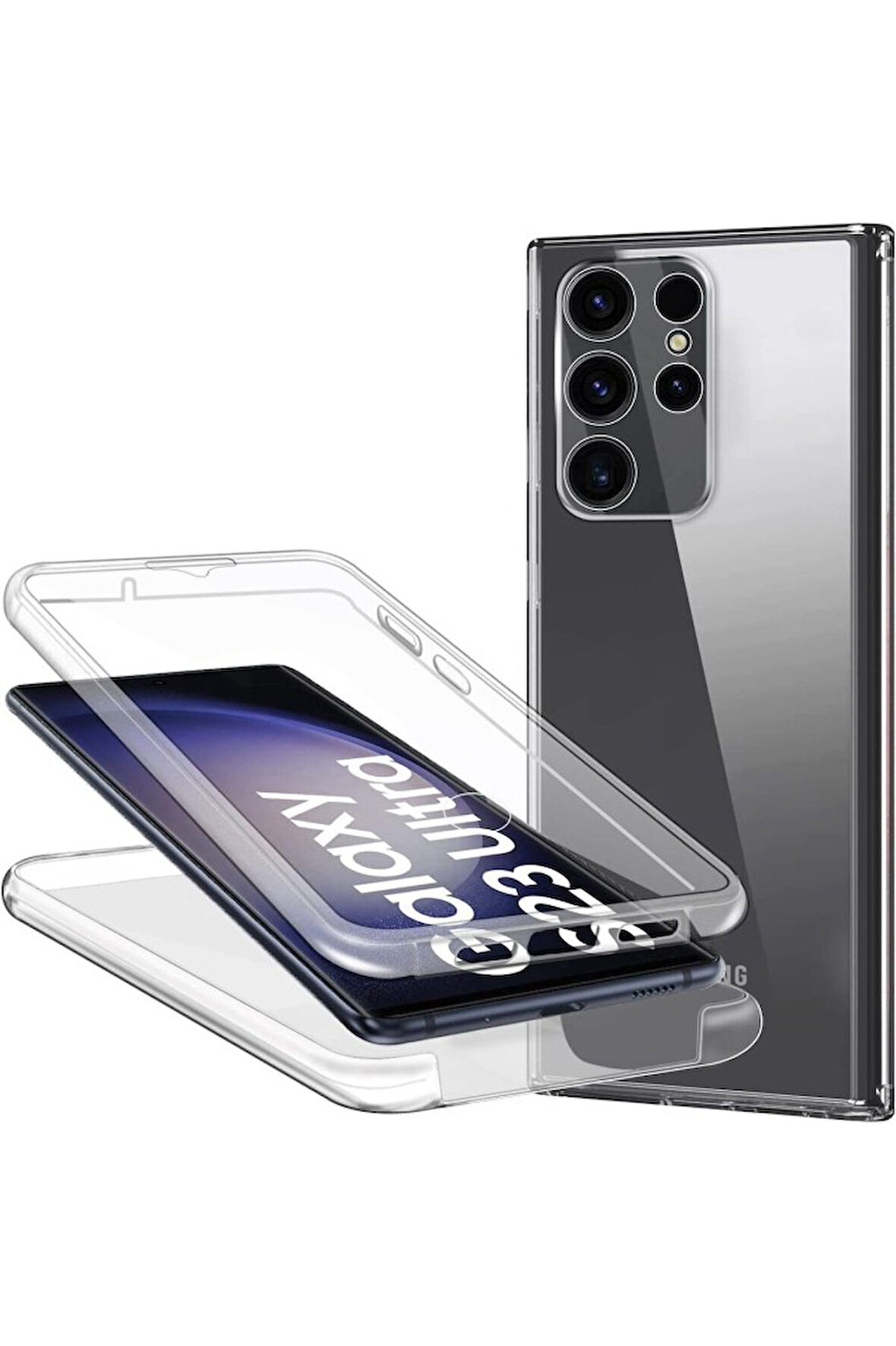 Samsung Galaxy S23 Ultra Uyumlu 360° Ön Arka Tam Koruyucu Şeffaf Silikon Full Body Kılıf