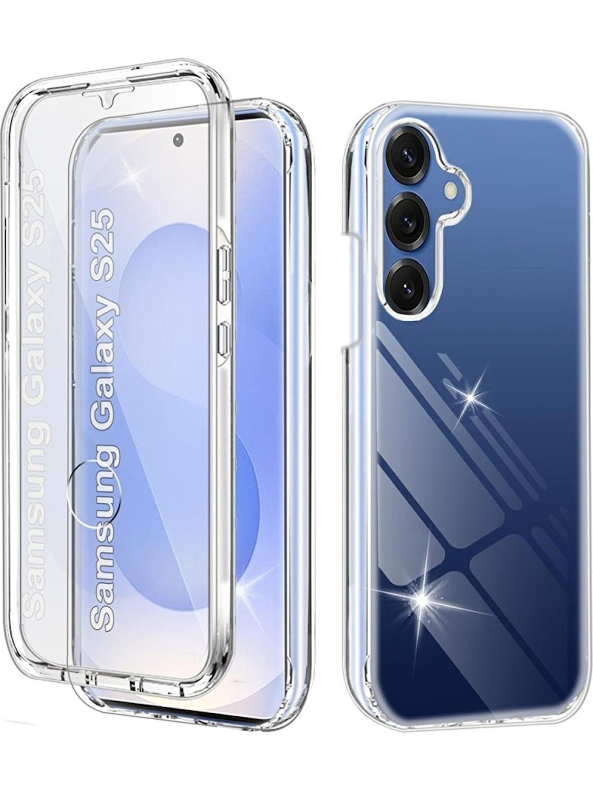 Samsung Galaxy S25 5G Uyumlu 360° Ön Arka Tam Koruyucu Şeffaf Silikon Full Body Kılıf