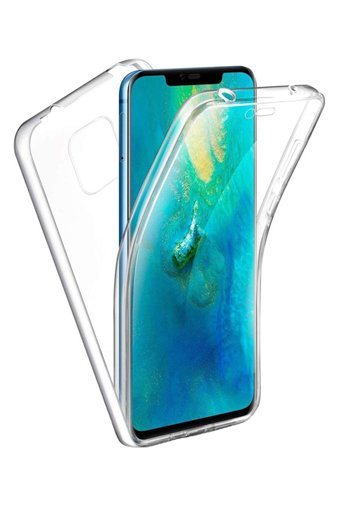 Huawei Mate 30 Pro Uyumlu 360° Ön Arka Tam Koruyucu Şeffaf Silikon Full Body Kılıf
