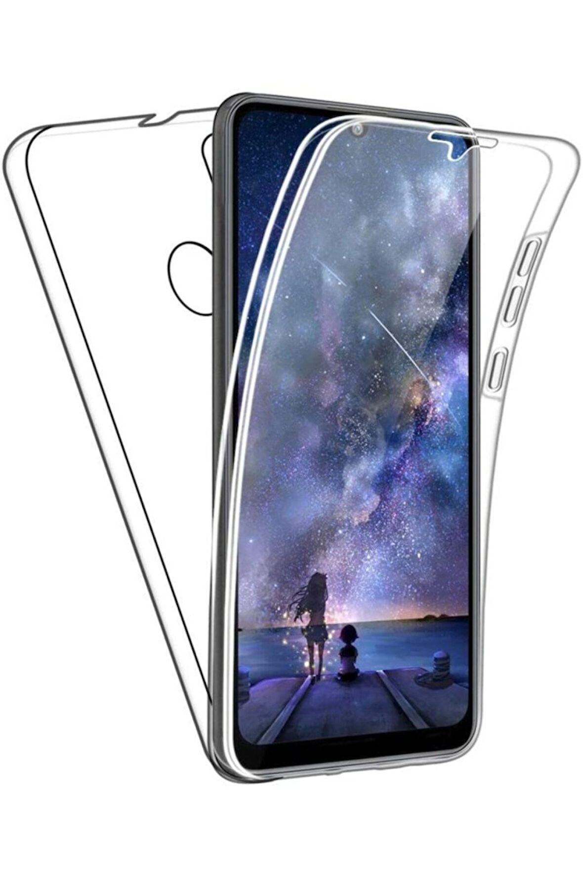 Huawei Y6p Uyumlu 360° Ön Arka Tam Koruyucu Şeffaf Silikon Full Body Kılıf
