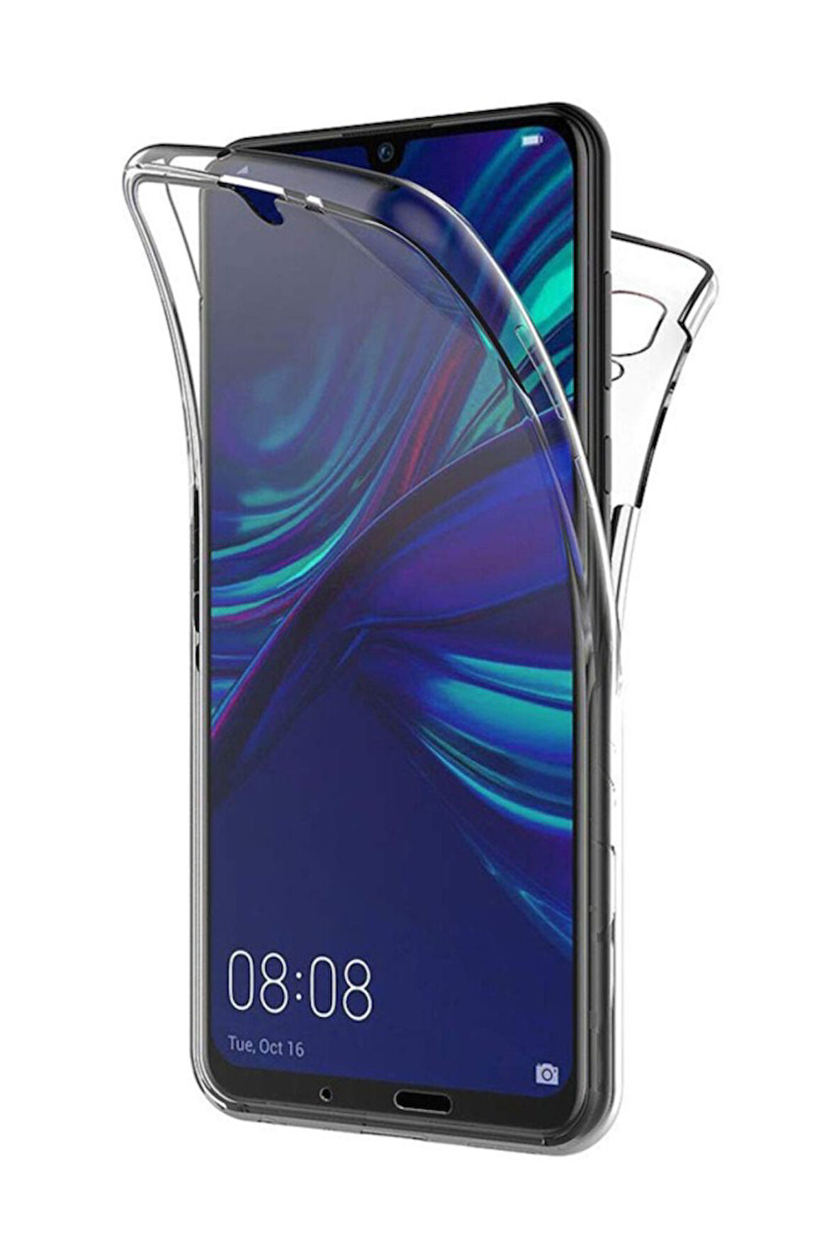 Huawei Y7 Prime 2019 Uyumlu 360° Ön Arka Tam Koruyucu Şeffaf Silikon Full Body Kılıf