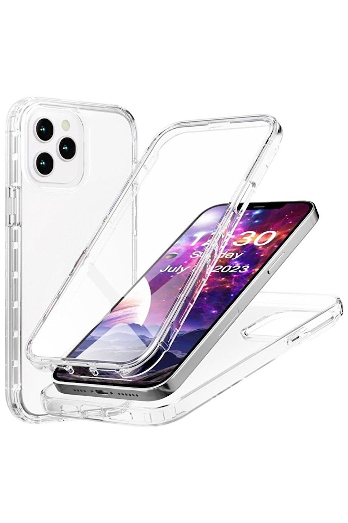 Apple iPhone 11 Pro Max 6.5" Uyumlu 360° Ön Arka Tam Koruyucu Şeffaf Silikon Full Body Kılıf