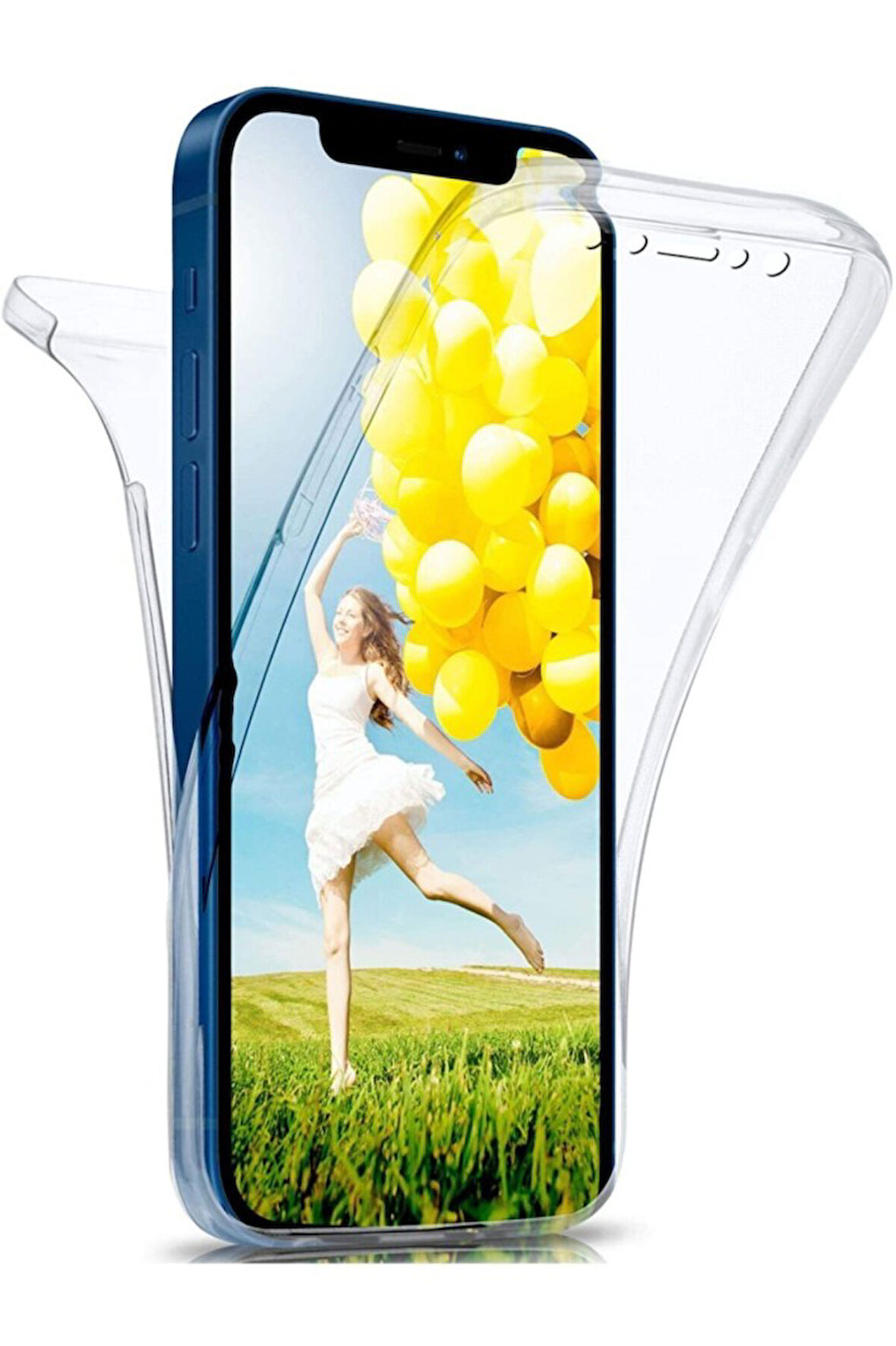 Apple iPhone 12 Pro 6.1" Uyumlu 360° Ön Arka Tam Koruyucu Şeffaf Silikon Full Body Kılıf