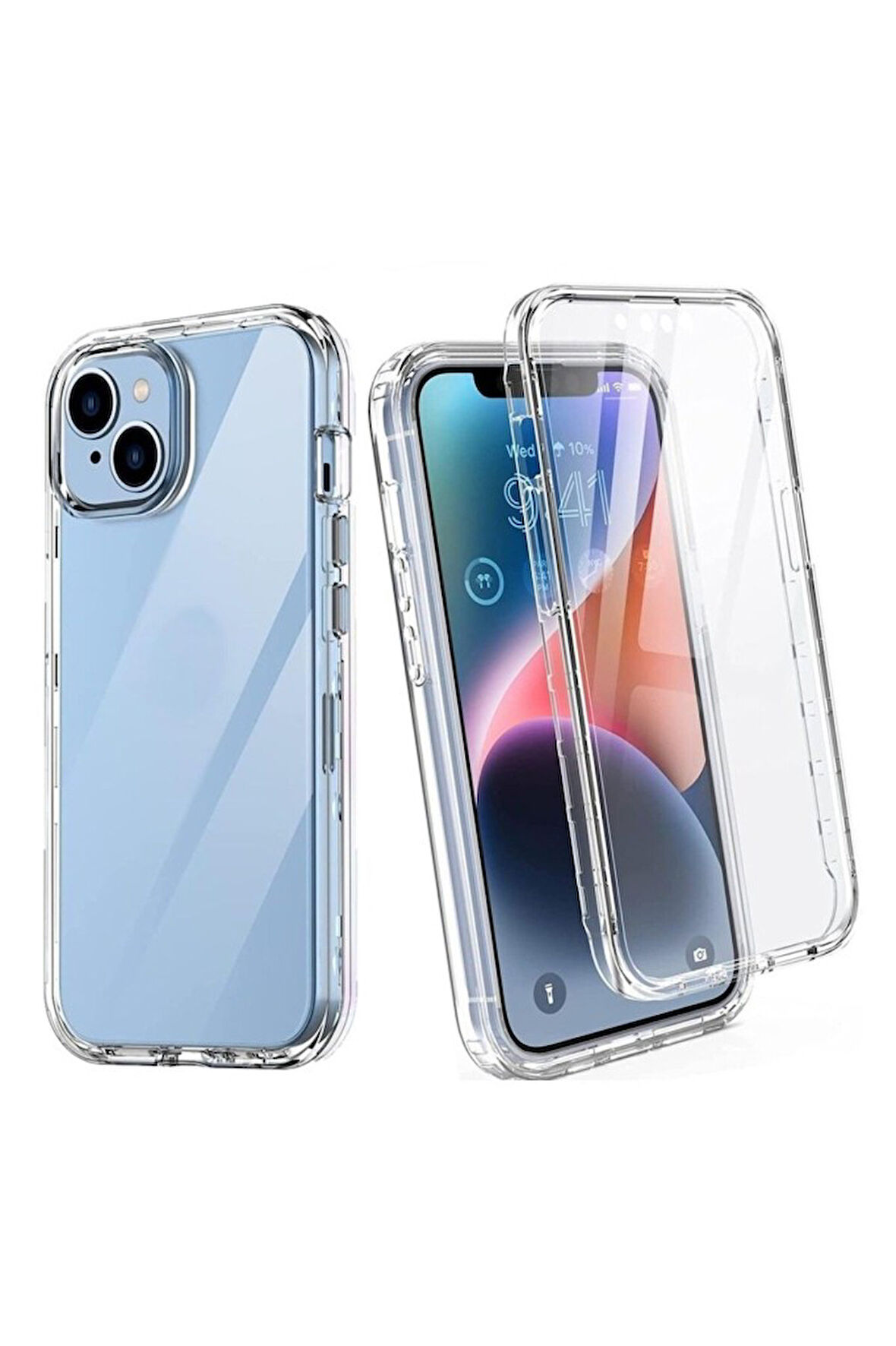 Apple iPhone 13 Uyumlu 360° Ön Arka Tam Koruyucu Şeffaf Silikon Full Body Kılıf