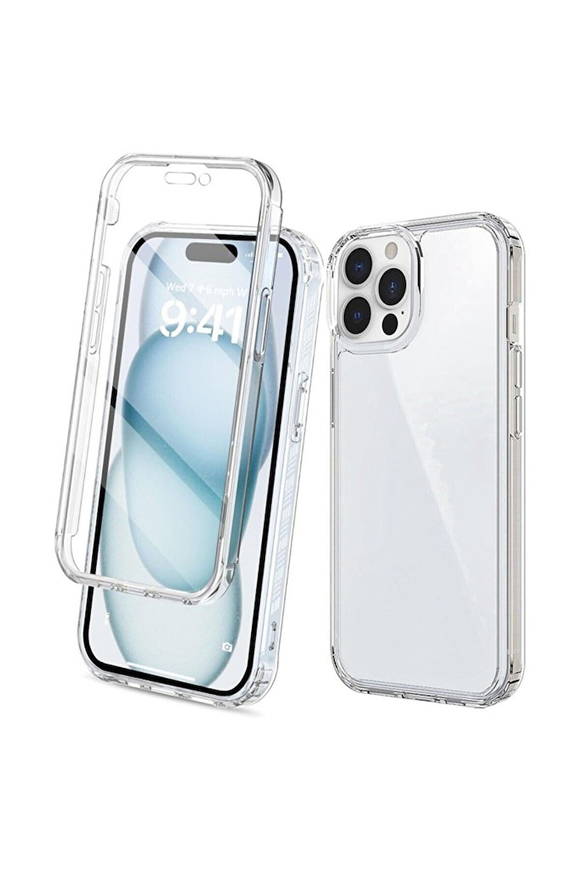 Apple iPhone 14 Pro Uyumlu 360° Ön Arka Tam Koruyucu Şeffaf Silikon Full Body Kılıf
