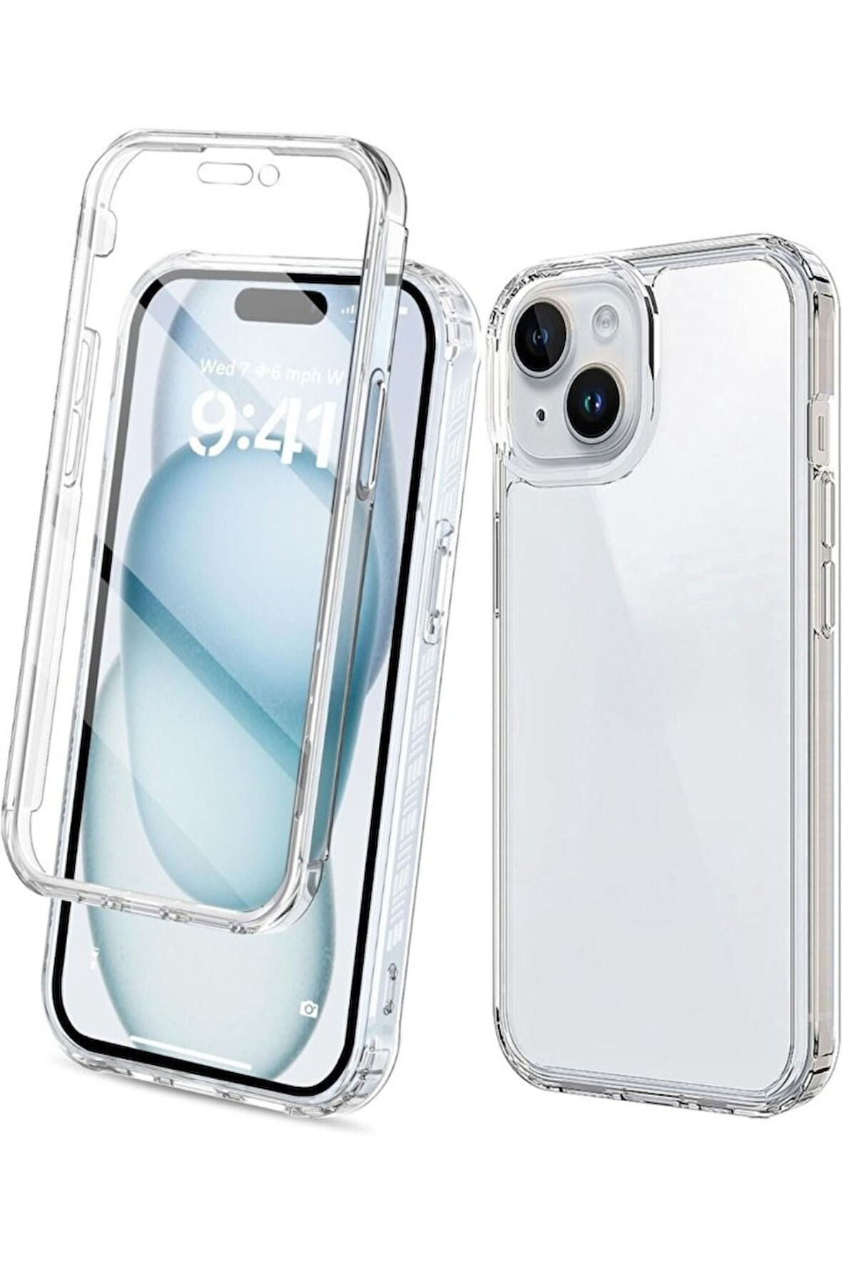 Apple iPhone 15 Plus Uyumlu 360° Ön Arka Tam Koruyucu Şeffaf Silikon Full Body Kılıf