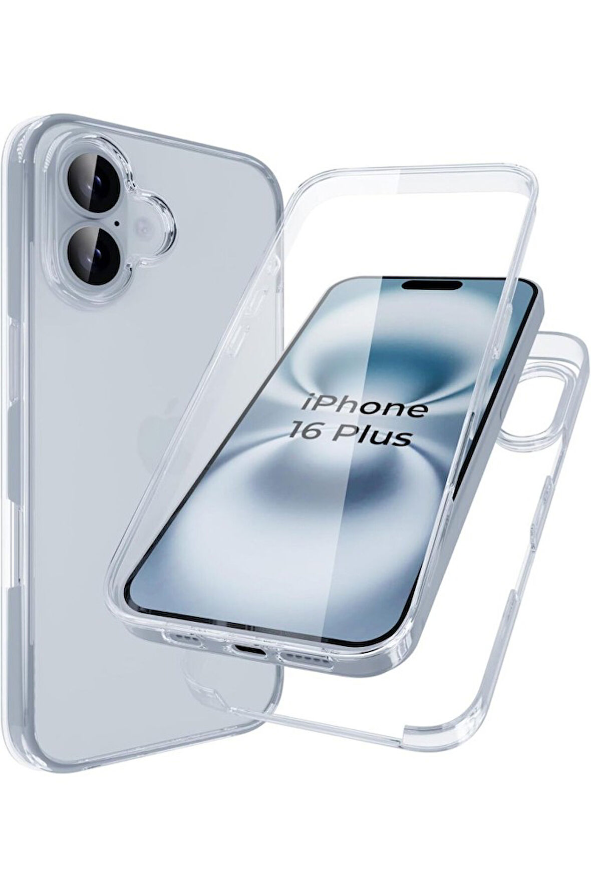 Apple iPhone 16 Plus Uyumlu 360° Ön Arka Tam Koruyucu Şeffaf Silikon Full Body Kılıf