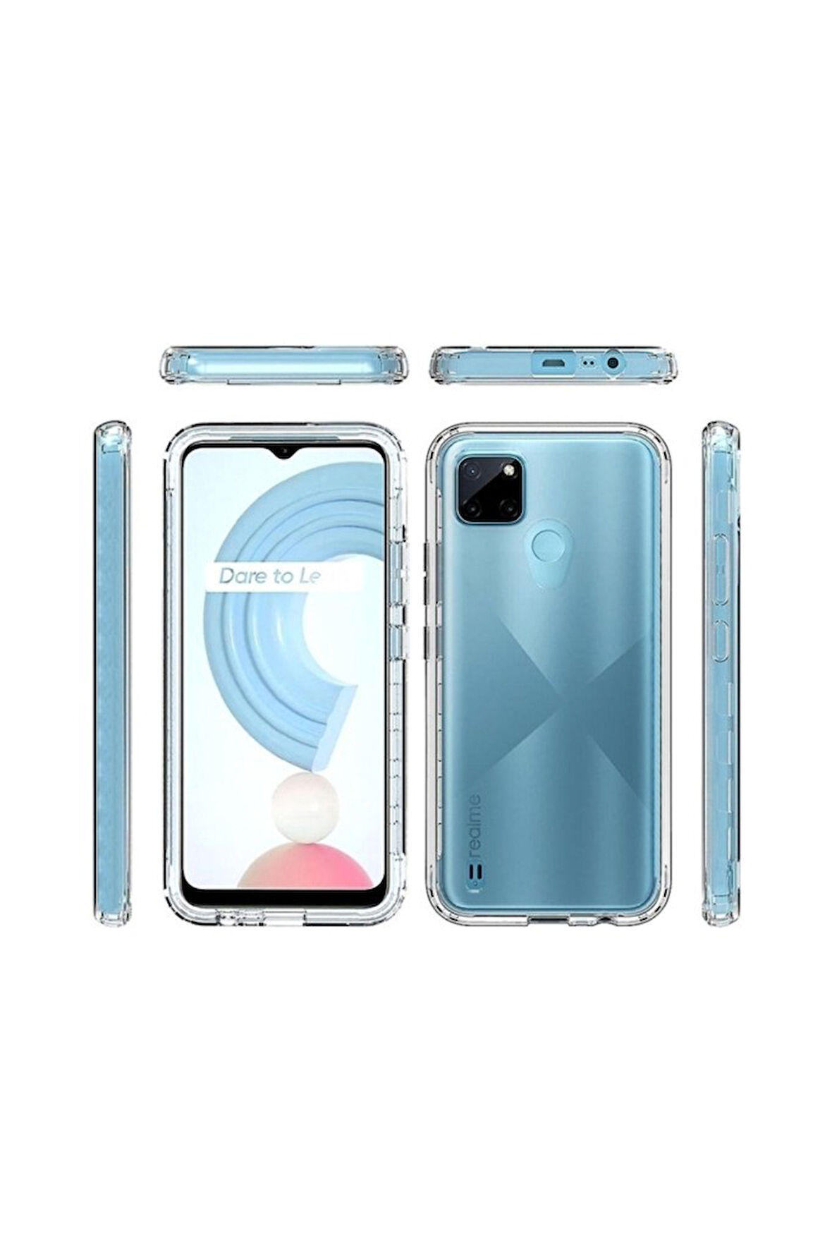 Realme C25Y Uyumlu 360° Ön Arka Tam Koruyucu Şeffaf Silikon Full Body Kılıf