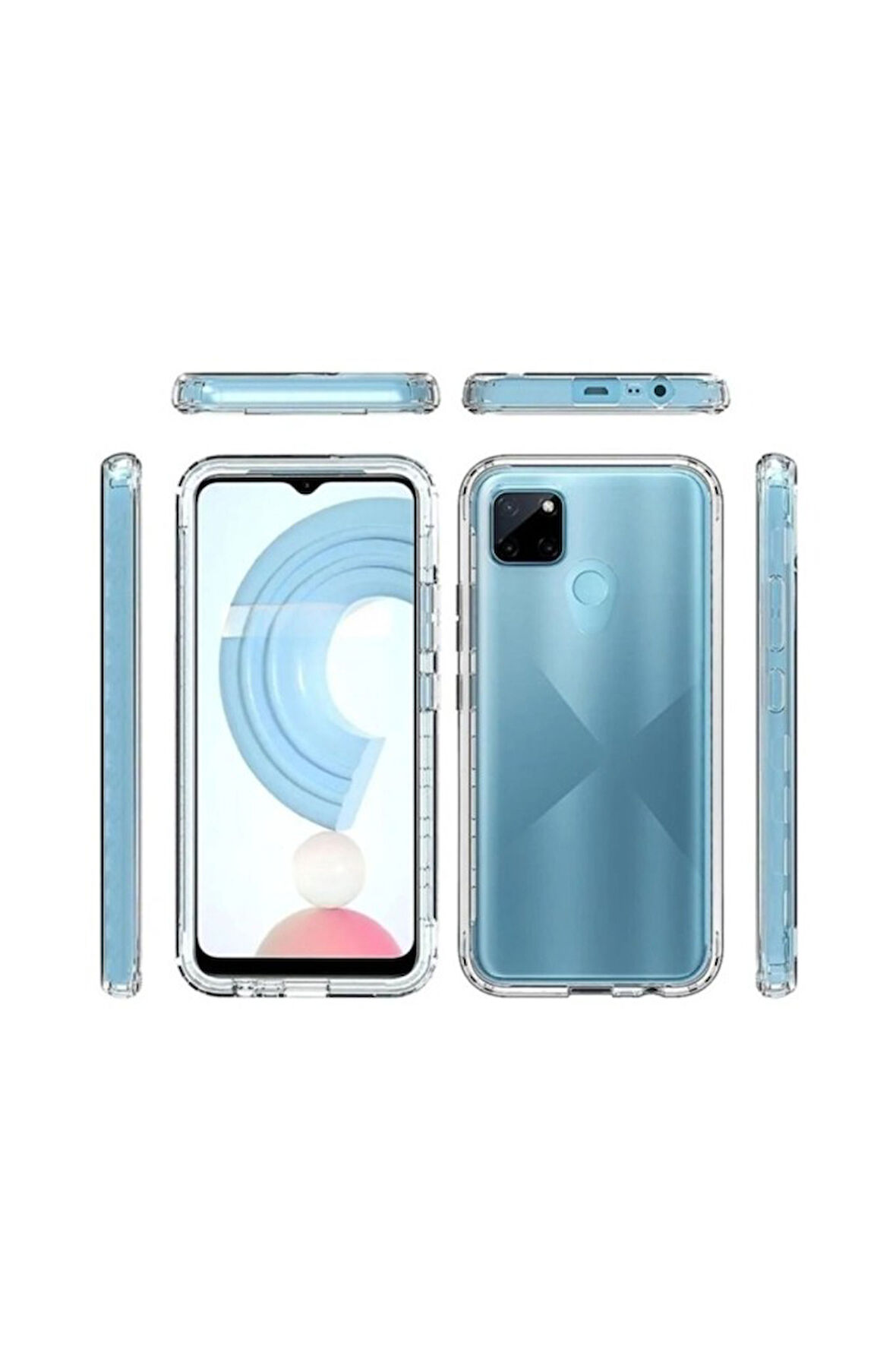Oppo Realme C21Y Uyumlu 360° Ön Arka Tam Koruyucu Şeffaf Silikon Full Body Kılıf