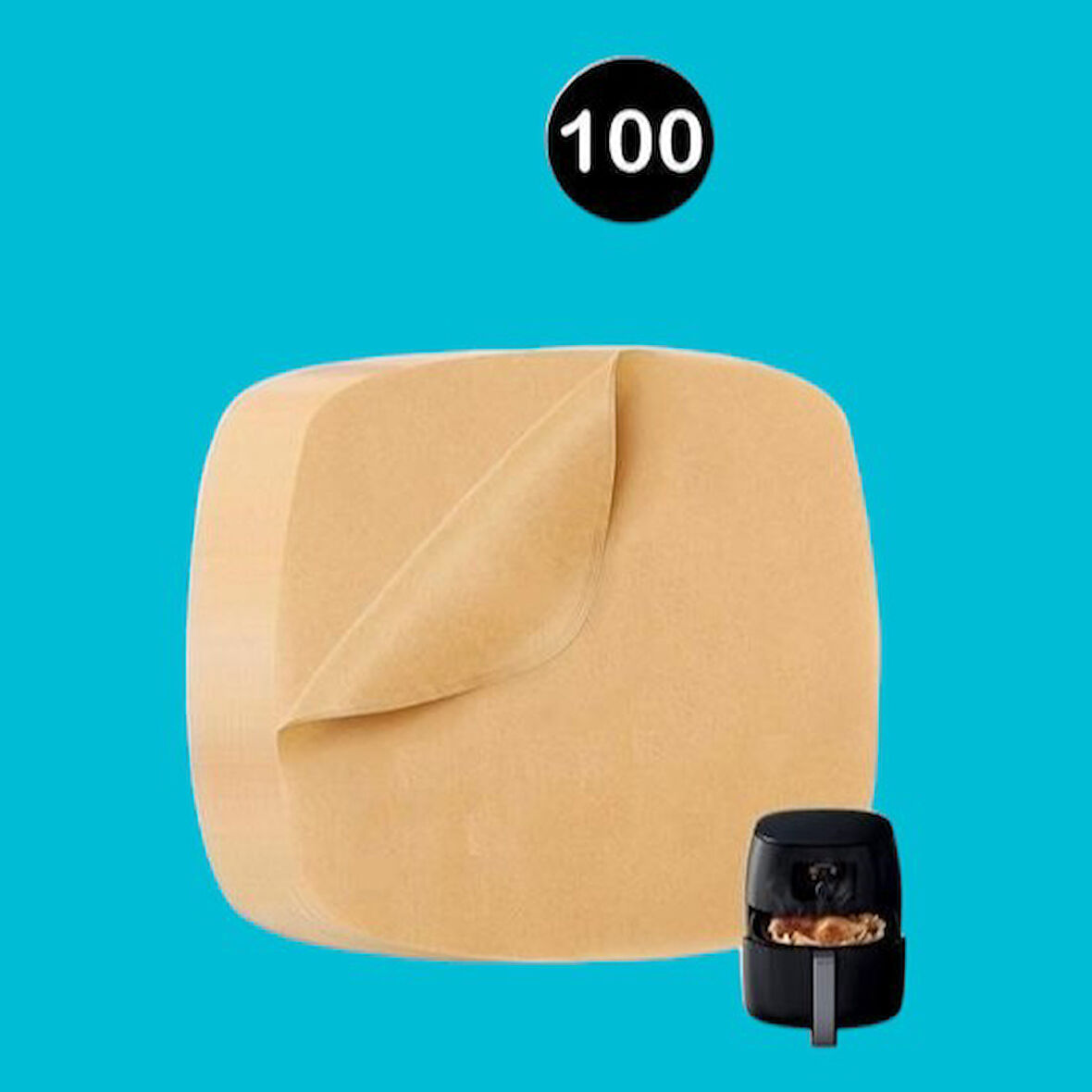 PratikAI 100 Adet Tek Kullanımlık Airfryer Pişirme Kağıdı | Yağ Geçirmez & Yapışmaz