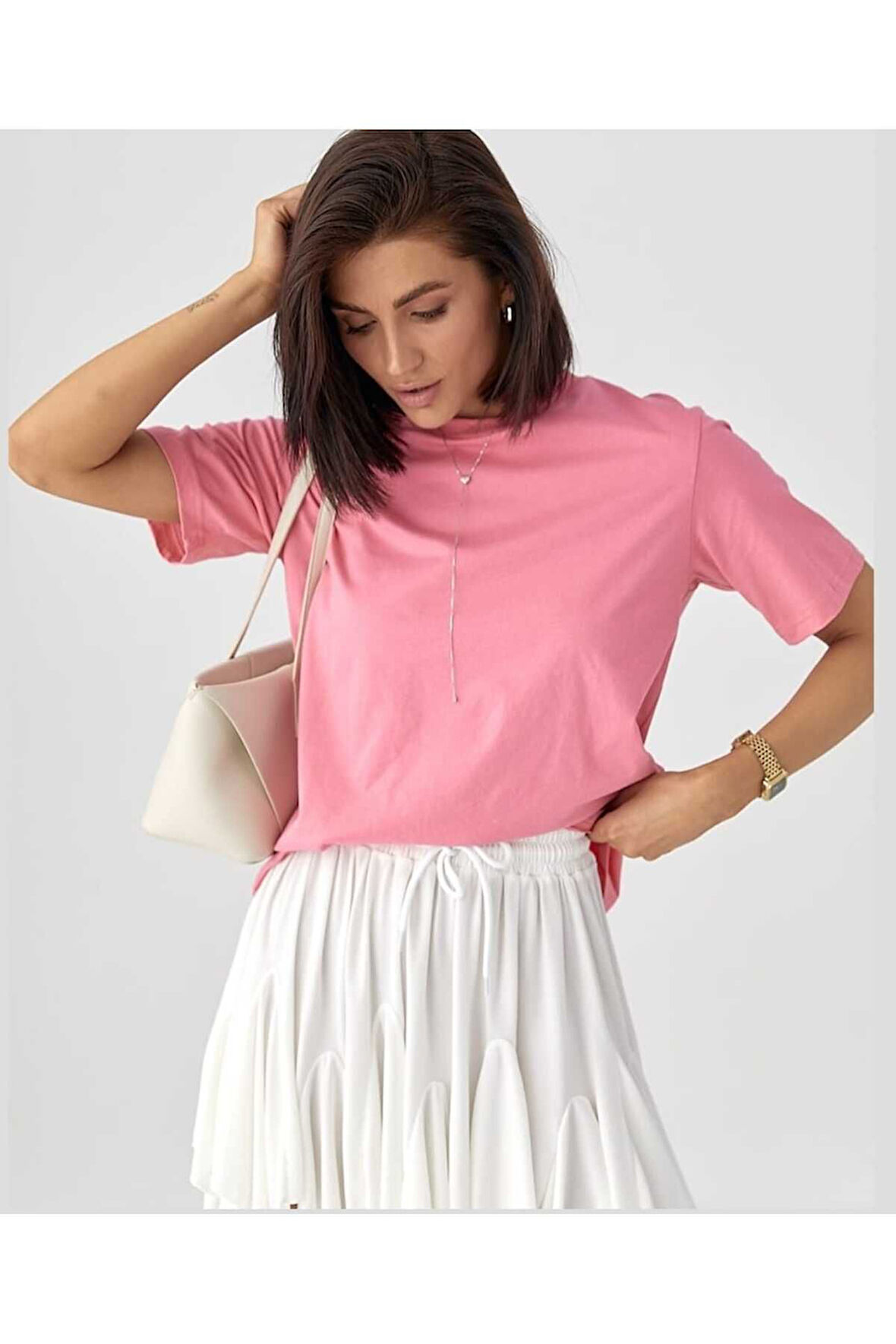 Kadın Uzun Basic Örme T-shirt