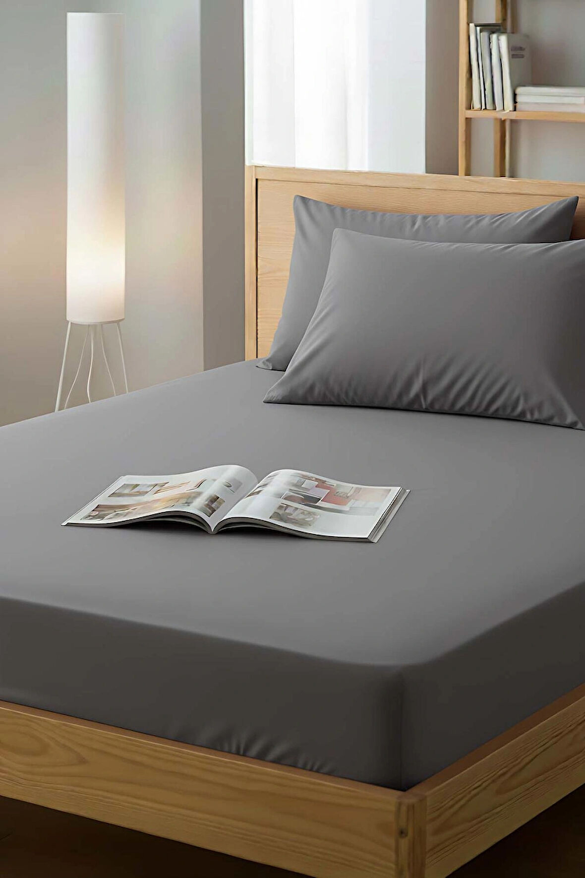 Gri Çift Kişilik Lastikli Çarşaf