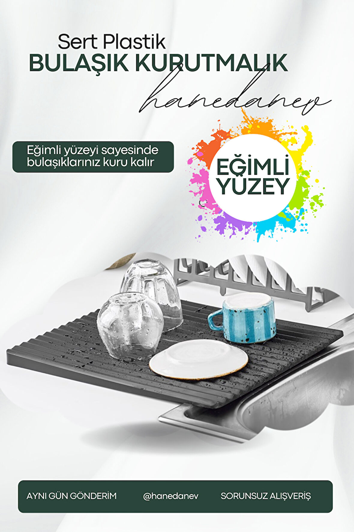 Tezgah Üstü Bulaşık Kurutmalığı Özel Eğimli Dizayn Bulaşıklık Sert Sağlam 40 x 32,5 Cm 10145