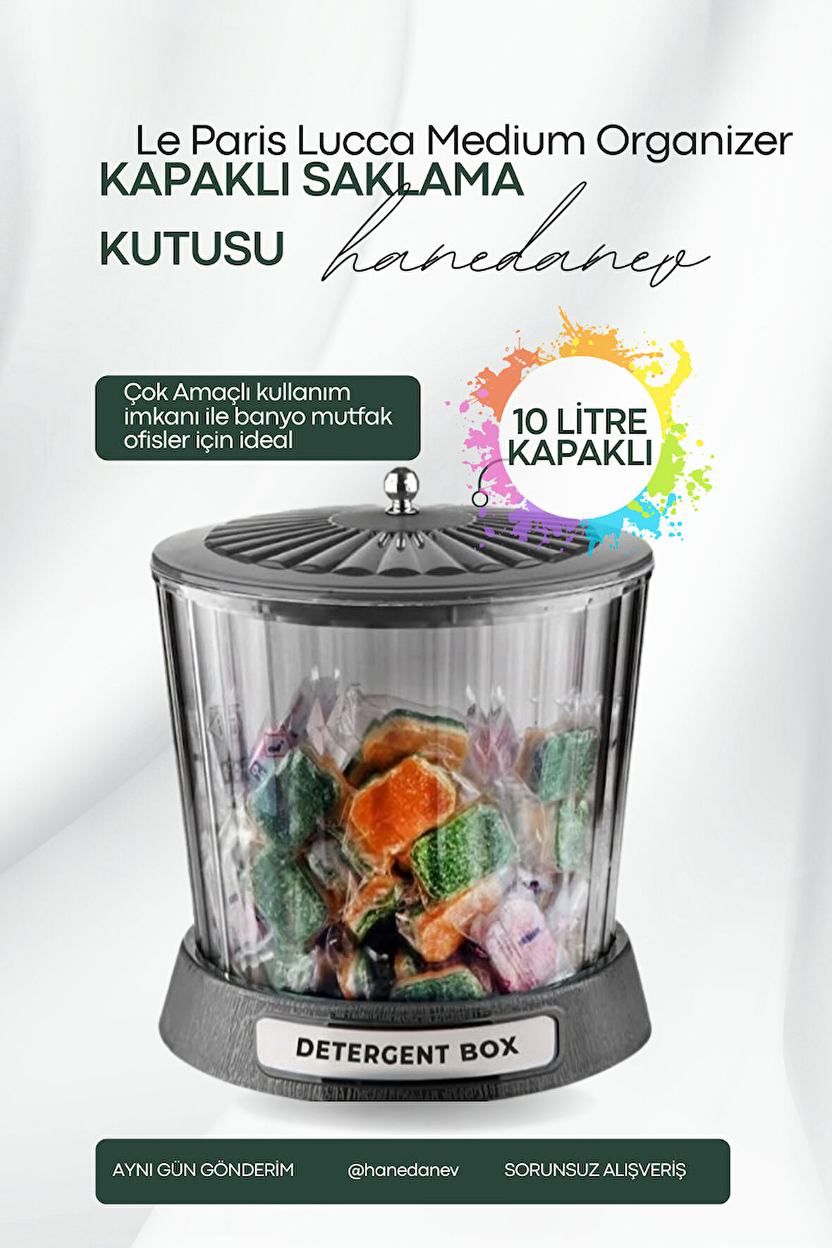 Lucca Medium Organizer Akrilik Lüx Patates Soğan & Deterjan Saklama Kabı Kapaklı 20x23 Cm