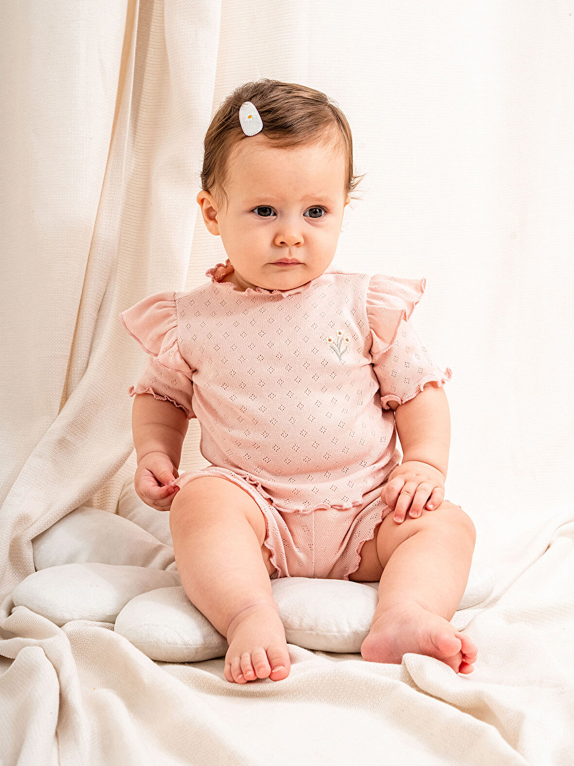 Jakarlı Fırfırlı 2li Kız Bebe Takımı