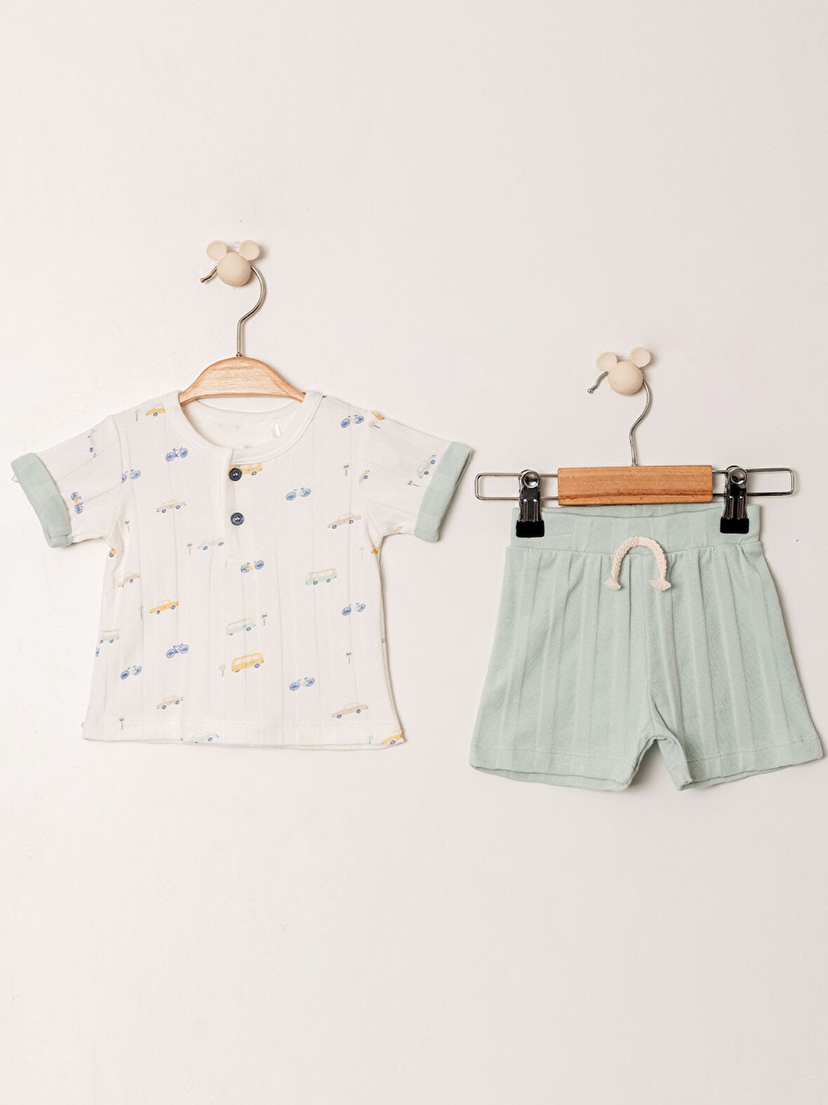 KD53421 Jakarlı Örme 2'li Bebek Takımı (3-6 Ay / 6-9 Ay / 9-12 Ay / 18-24 Ay)