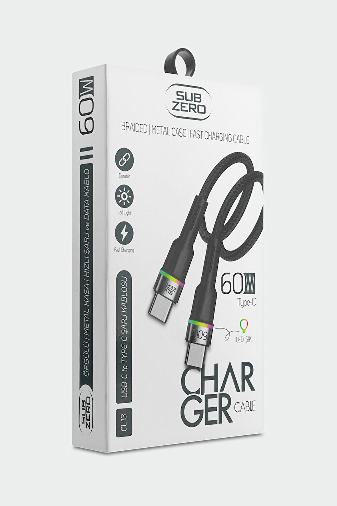 Alışveriş Express CL13 60W PD Type-C to Type-C RGB Ledli Metal Hasır Şarj ve Data Kablosu 1mt