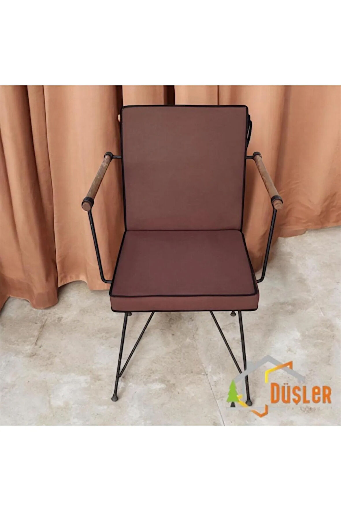 40x80 Kahverengi Su ve Leke İtici Fermuarlı Bağcıklı Siyah Biyeli Sandalye Minderi 5 cm