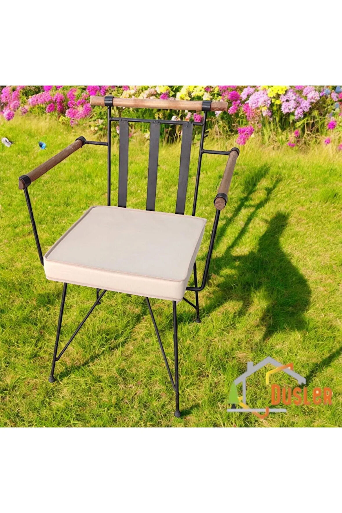 40x40 Bej Su ve Leke İtici Fermuarlı Bağcıklı Bej Biyeli Sandalye Minderi 5 cm